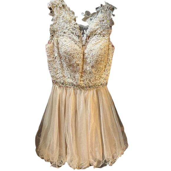 Elizabeth K Evening Dress Champagne color stunning gorgeous size XS - Picture 2 of 13